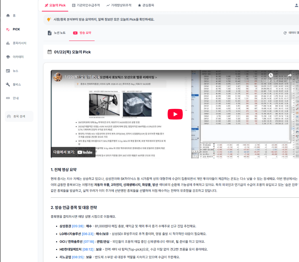 출근길 3분 시장 분석 브리핑 실제 화면
